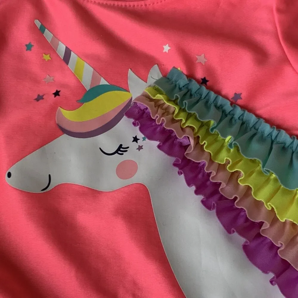 Cat‎ & Jack Rashguard Swim Shirt Toddler Girl 2T Pink Unicorn Long Sleeve Beach